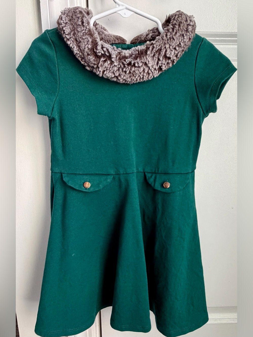 Girls' Hope & Henry Dark Green Dress with Faux Fur Collar